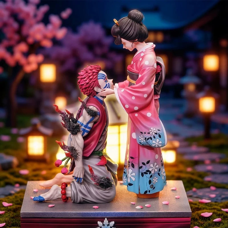 27cm Demon Slayer Gk Popart Akaza & Koyuki Cherry Blossom Scene Desktop Ornament Model Figure Anime Collectible Periphery Gift
