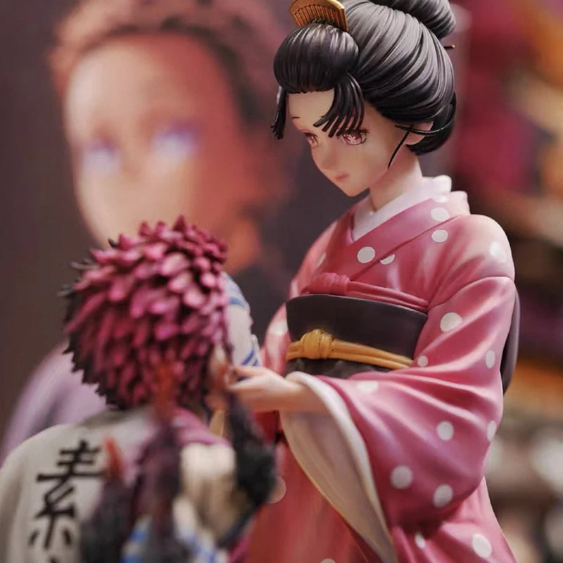 27cm Demon Slayer Gk Popart Akaza & Koyuki Cherry Blossom Scene Desktop Ornament Model Figure Anime Collectible Periphery Gift