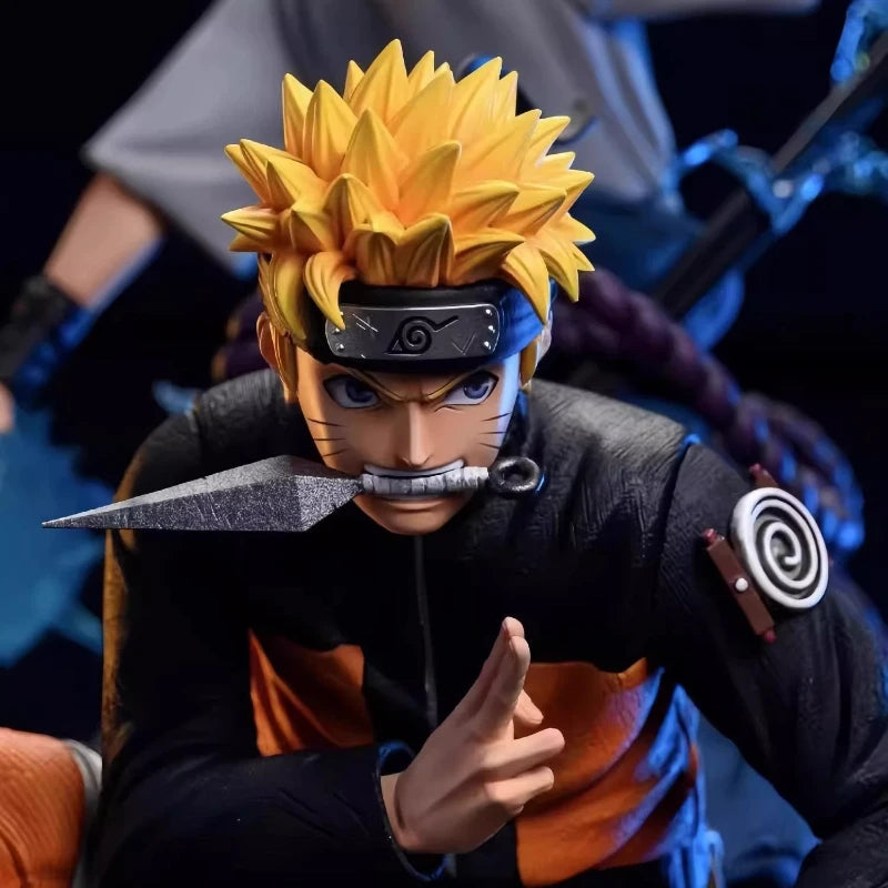 28cm Anime Figure Naruto GK Uzumaki Naruto Uchiha Sasuke Naruto Bond Action Figure Scene Statue Collect Model Toy Ornament Gift