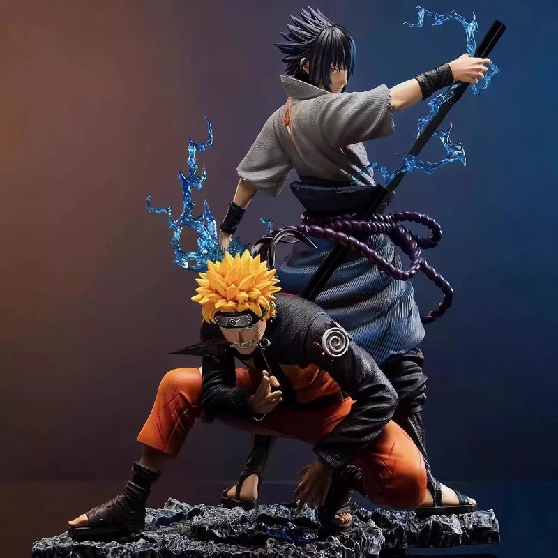 28cm Anime Figure Naruto GK Uzumaki Naruto Uchiha Sasuke Naruto Bond Action Figure Scene Statue Collect Model Toy Ornament Gift