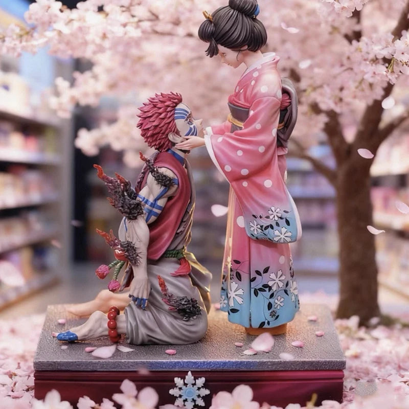 27cm Demon Slayer Gk Popart Akaza & Koyuki Cherry Blossom Scene Desktop Ornament Model Figure Anime Collectible Periphery Gift